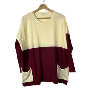 Tea N Rose Cream & Red Colorblock Front Pocket Crewneck Sweater S/M